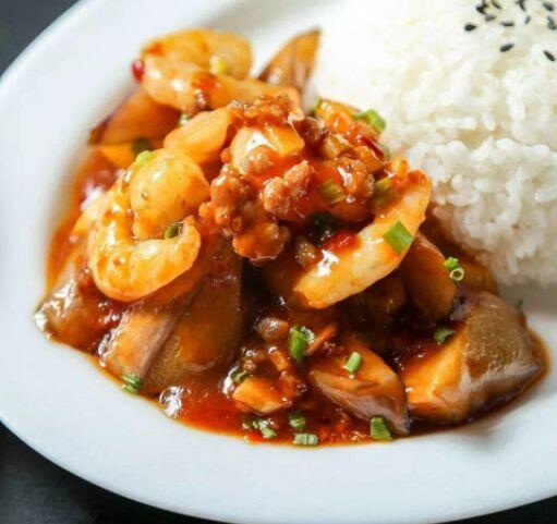 100 Shrimp w.Eggplant in Garlic Sauce (Spicy)